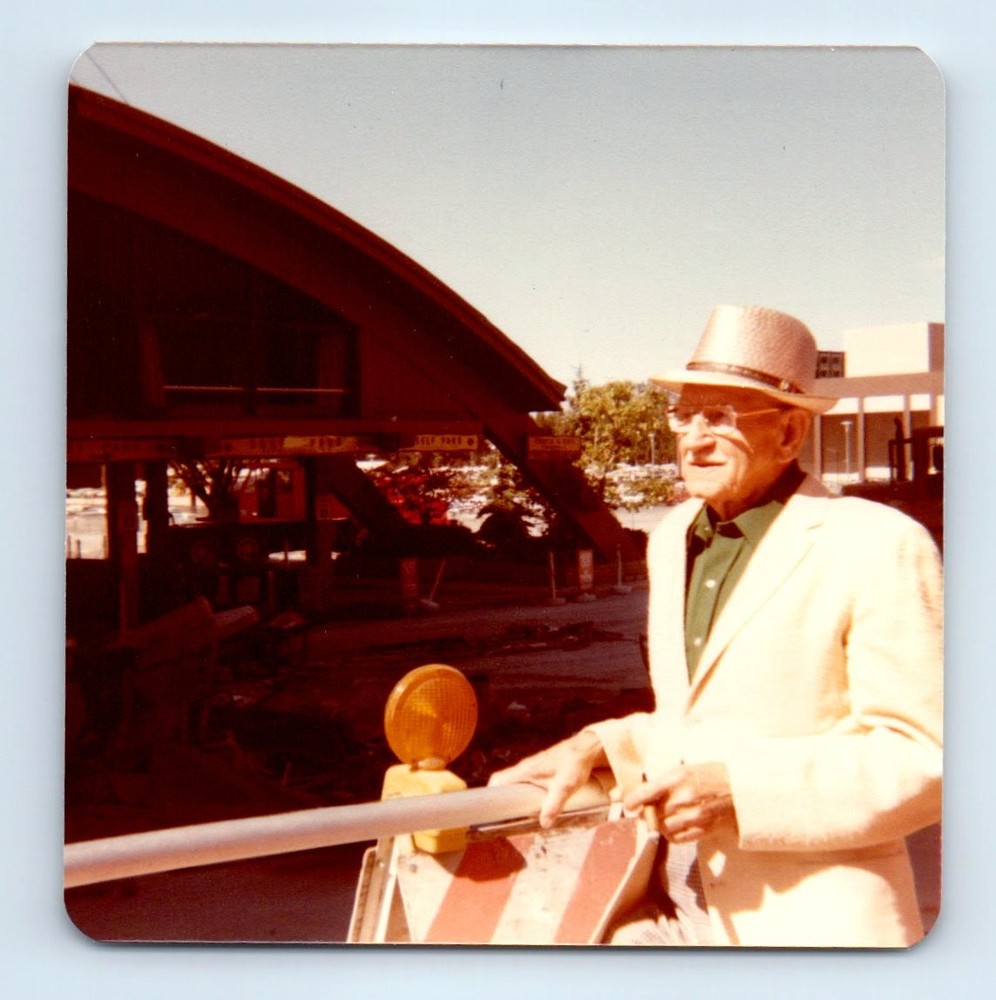 Old Vintage Square Color Photo SOLO OLDER ELDERLY MAN HAT GLASSES SNAPSHOT