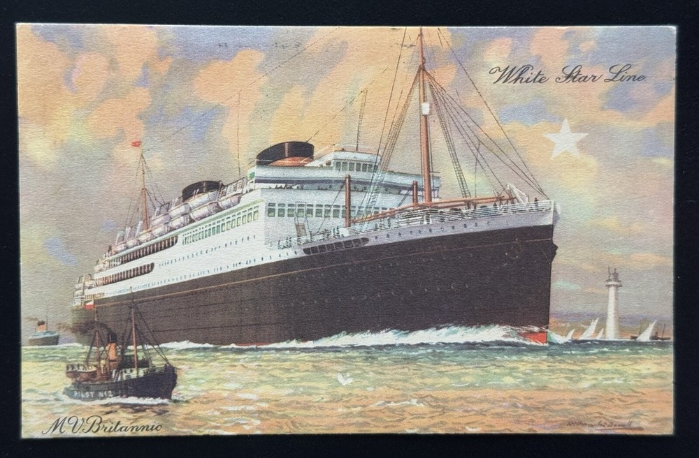 MV Britannic White Star Line Ocean Liner Vintage Postcard
