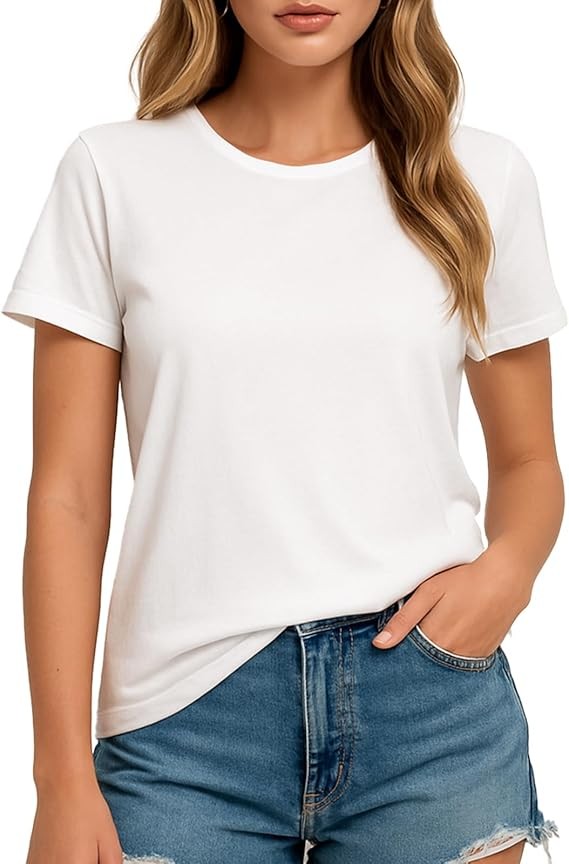 Women's Short Sleeve Crew Neck Stylish T-Shirt Solid color S-XXXL White