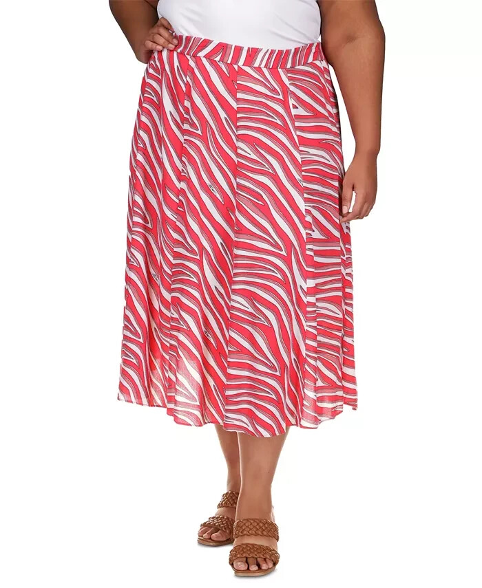 MICHAEL KORS NWT Women's Plus Size 20W Zebra-Print Midi Skirt Red MSRP $125