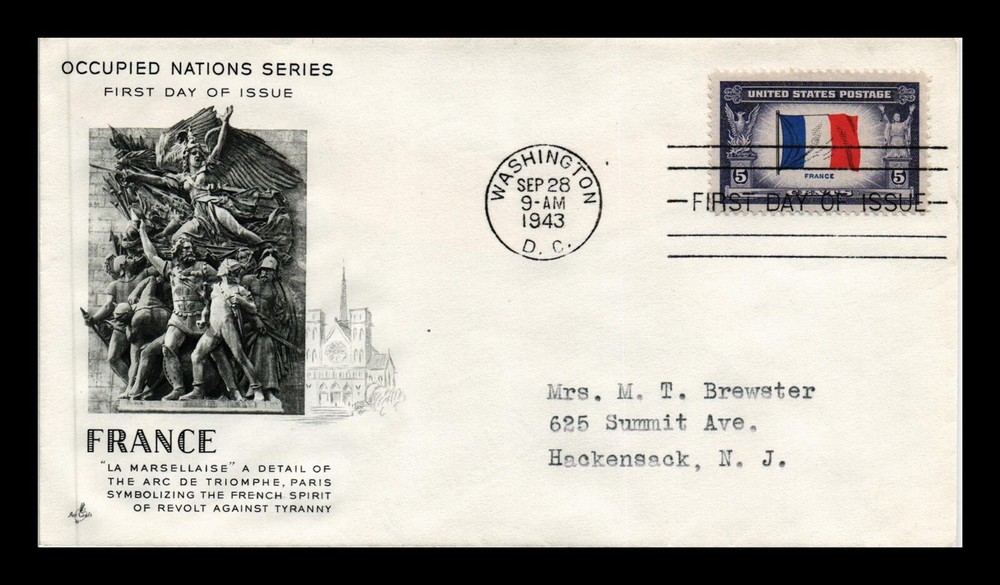 DR Jim Stamps US FDC Scott 915 Artcraft France Overrun Countries WW2 Cover