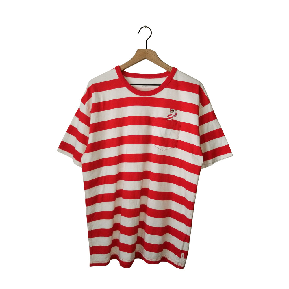 VANS x Where's Waldo Ringer T-Shirt Red White Striped Pocket Collab Skate Tee LG