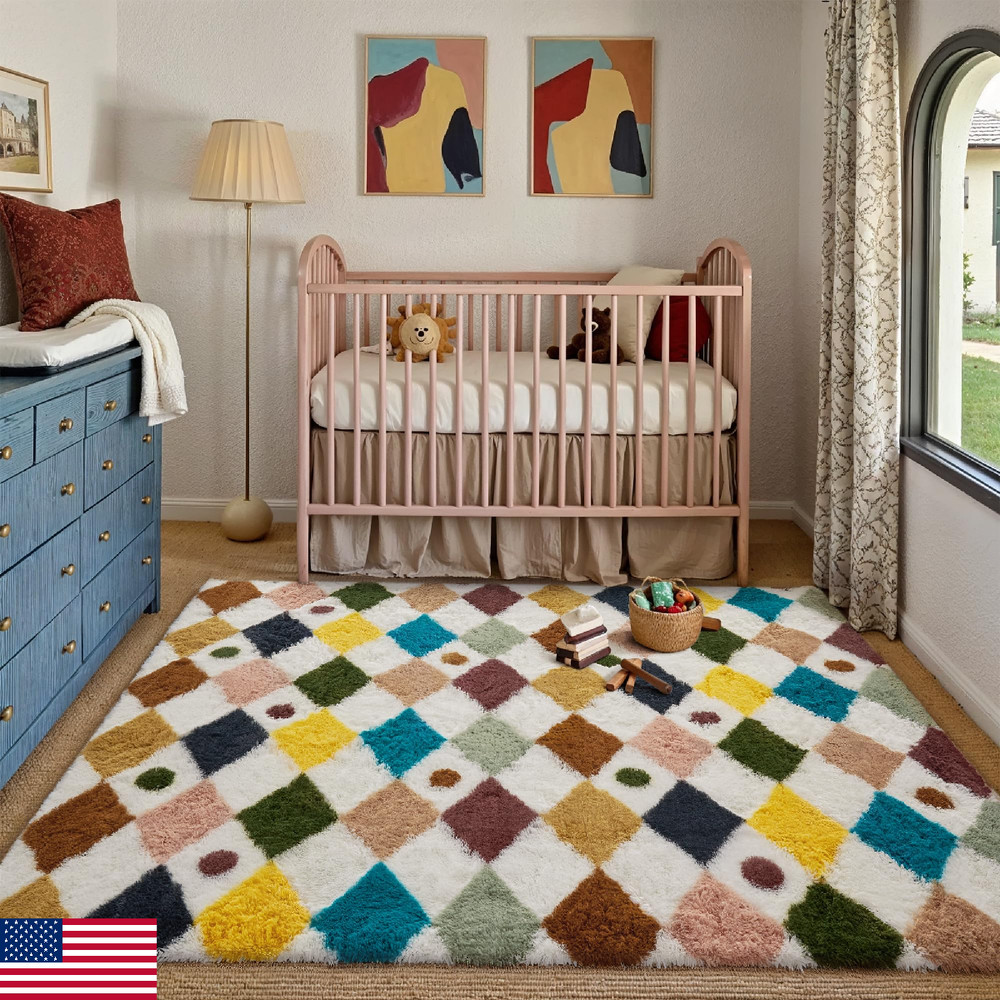PureCozy Rainbow 4x6 Area Rug for Living Room Washable Non Slip Neutral Soft Bed