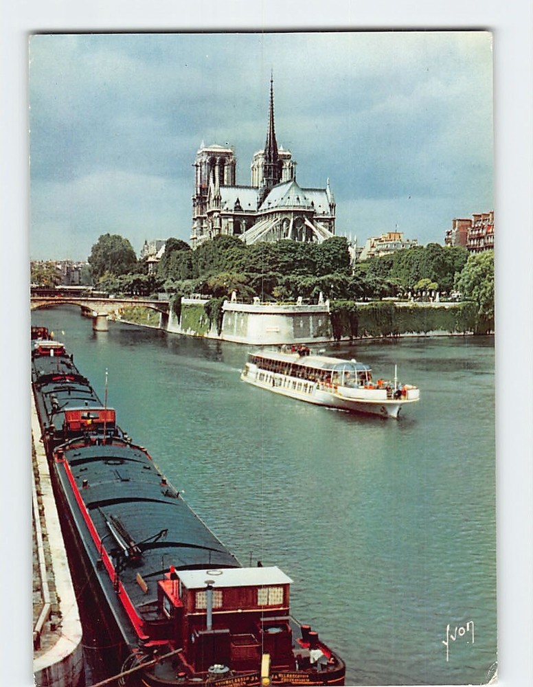 Postcard Notre Dame Cathedral & Seine River in Paris France