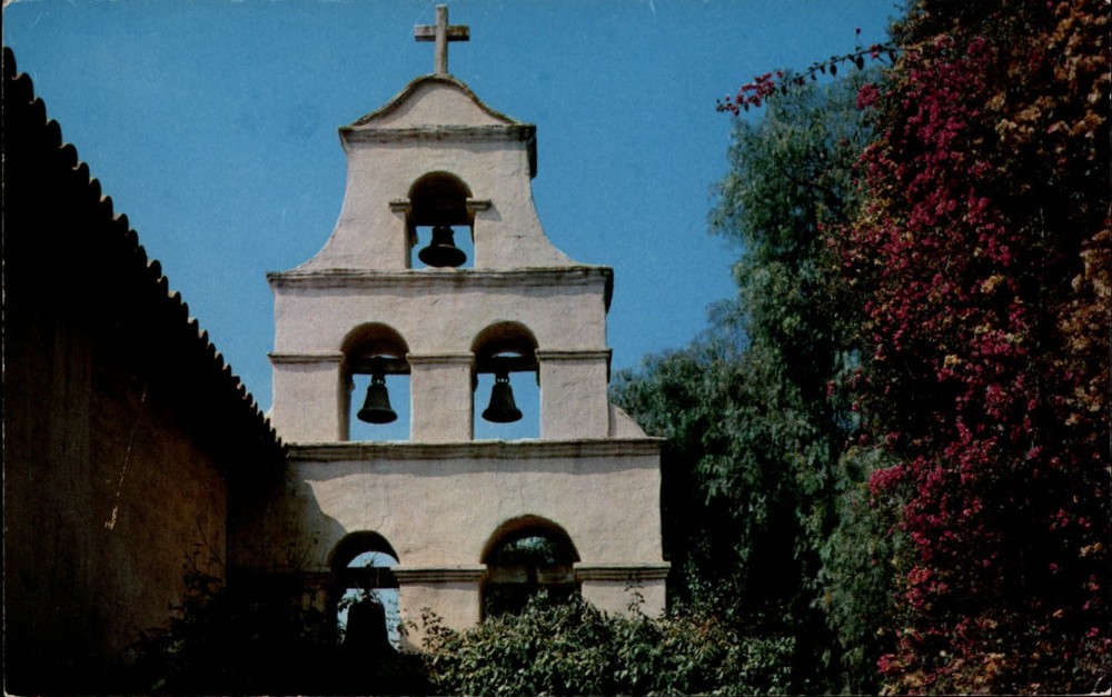 Bell Tower Mission San Diego De Alcala California ~ 1950-60s vintage postcard