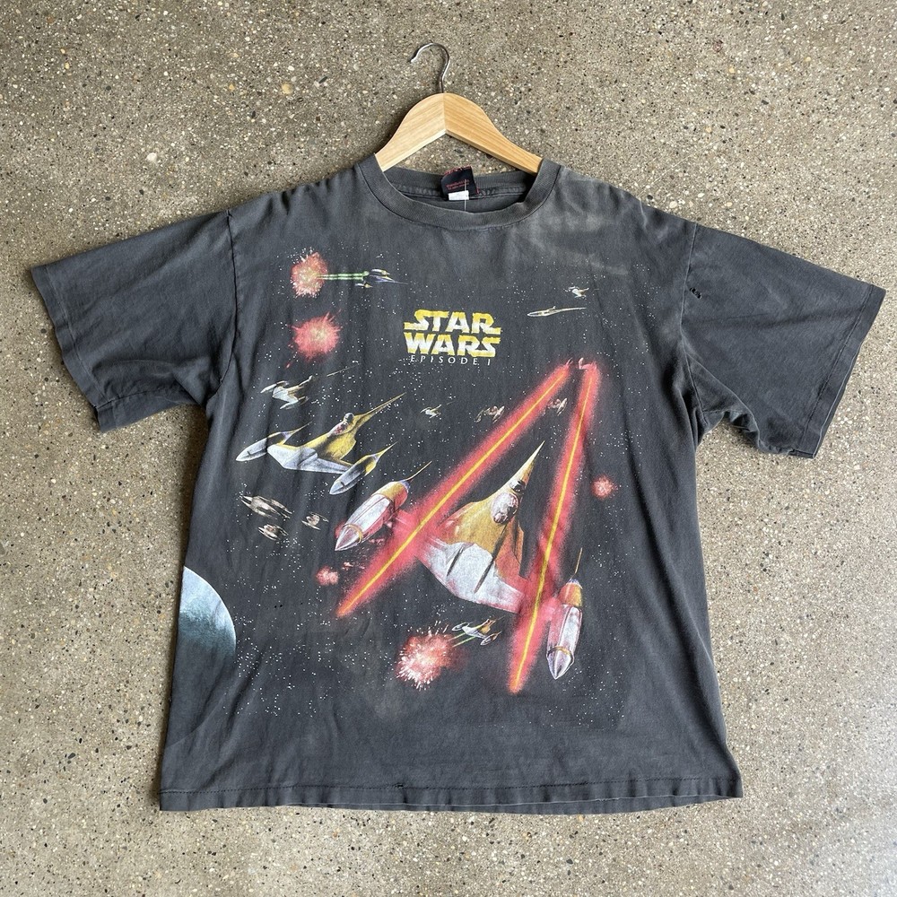 Vintage 90s Star Wars Episode 1 Phantom Menace AOP All Over Print T Shirt Sz XL