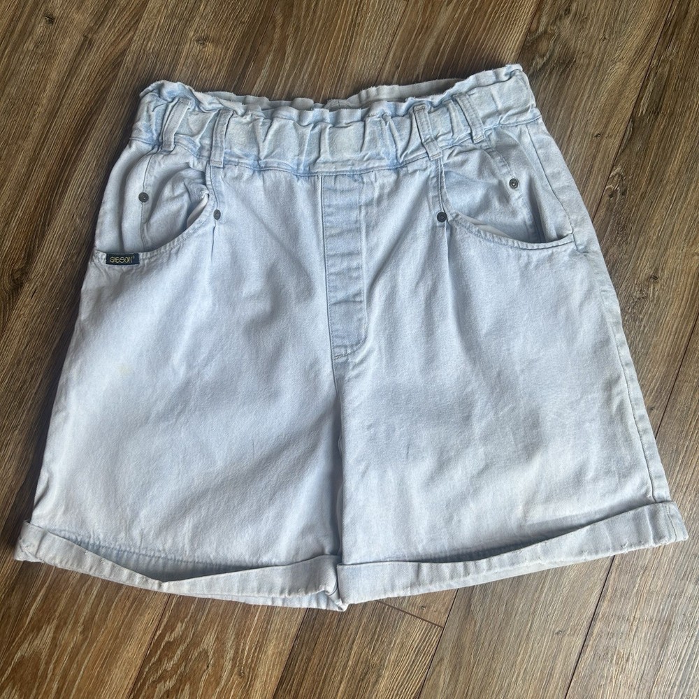 Vintage SASSON High Waist Light Wash Elastic Waist Denim Jean Shorts 80/90s Sz M
