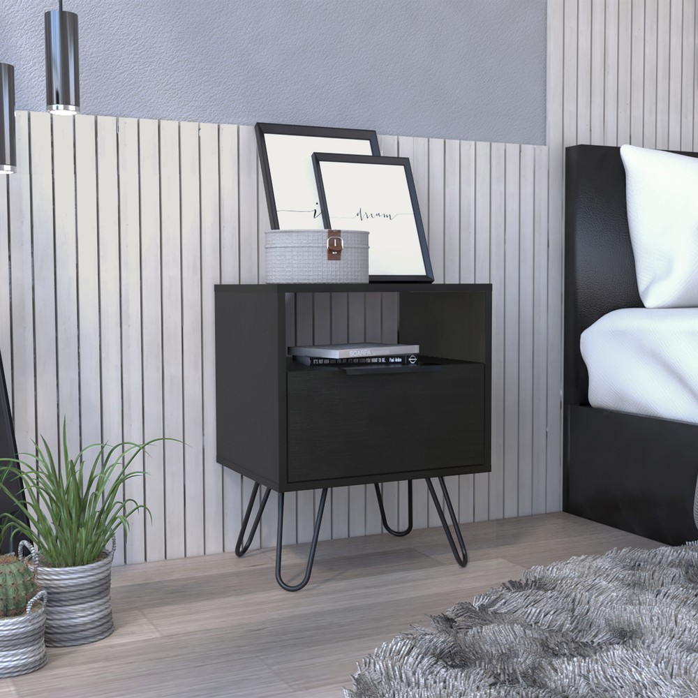 Mid-Century Augusta Nightstand with Hairpin Legs & Single Door
