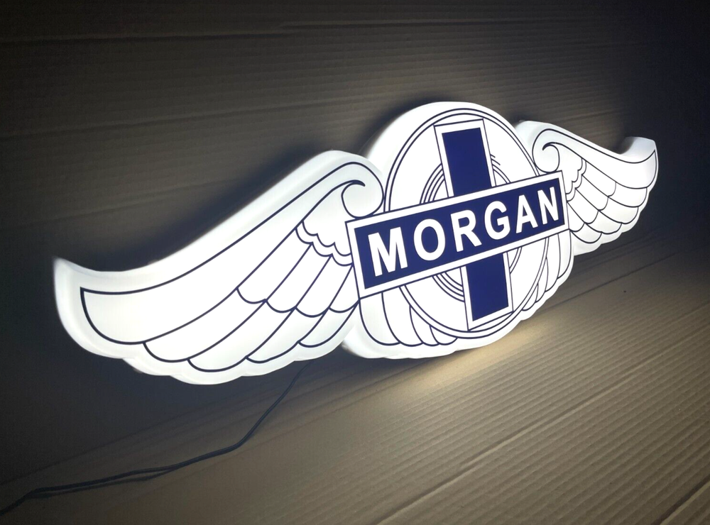 MORGAN Illuminated LED Light Box Sign – Vintage Garage Style Petrol, Gas, & Oil Car Badge Emblem for Automotive Enthusiasts