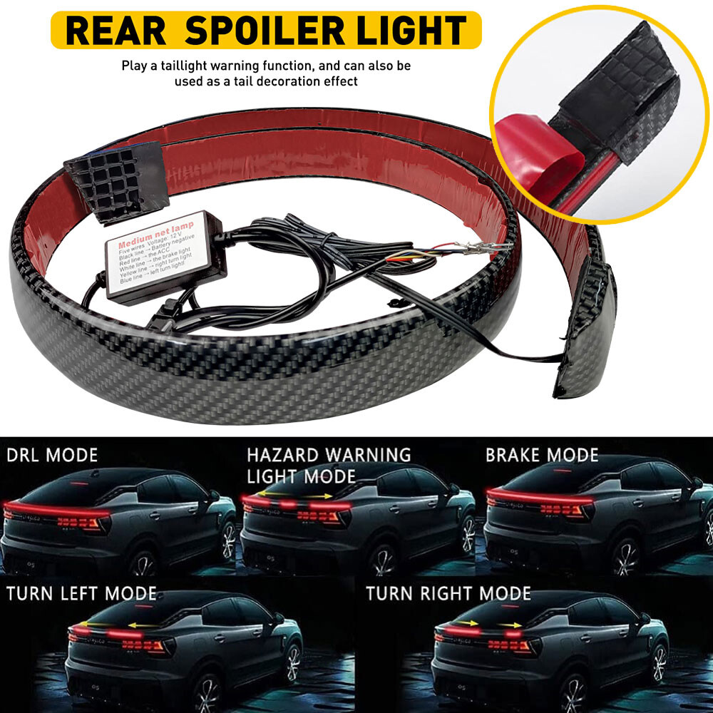 Universal LED Light Decor Car Tail Brake Light Rear Strip Spoiler Lip Trim Decor