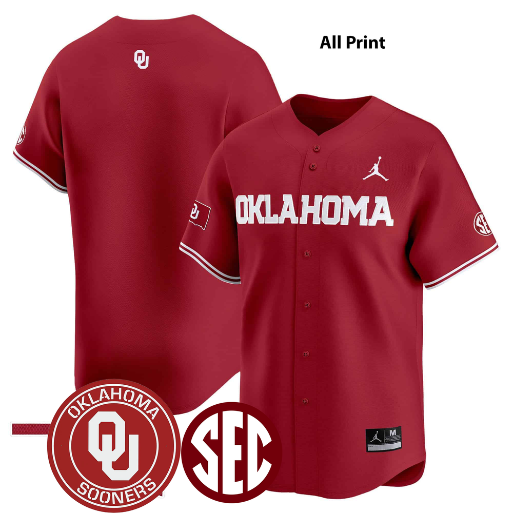 Oklahoma Sooners SEC 2024 #1 Team Baseball Jersey with Custom Print Options