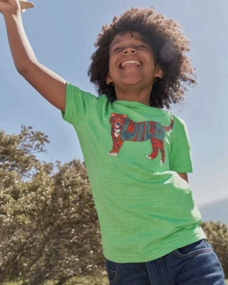 Mini Boden Kids 100% Cotton T-Shirt Aloe Green Tiger Size 5/6 Years