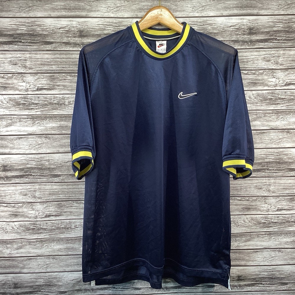 Vintage Nike Shirt Mens Medium Blue Swoosh Mesh Short Sleeve White Tag 90s