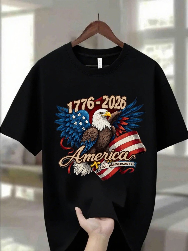 USA 250th Anniversary T Shirt 1776 2026 Eagle Patriotic Graphic Casual Tee