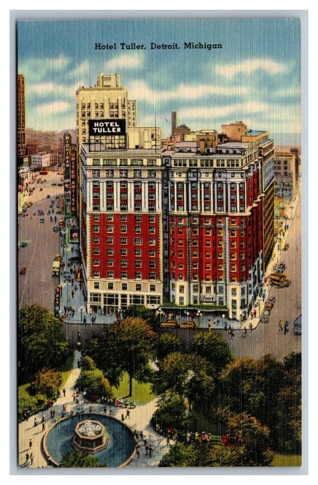 Detroit, MI, Michigan, Hotel Tuller, Grand Circus Park, Linen Postcard
