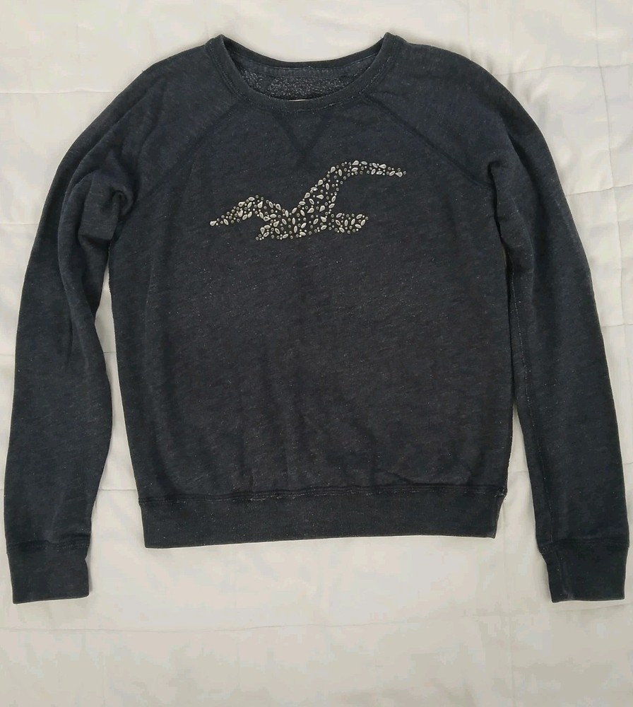 Hollister Rhinestone Bird Logo Crewneck Sweatshirt Size Small