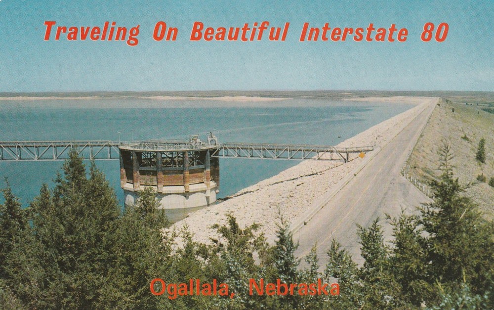 Kingsley Dam Bridge Lake River Road Ogallala Nebraska NE Vintage Postcard