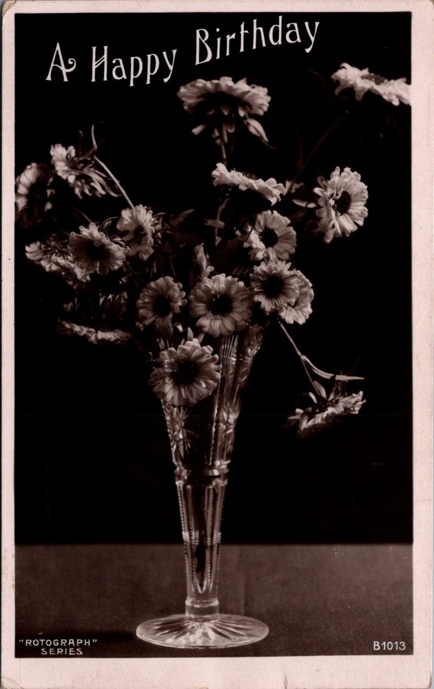 1908 Rotograph Real Photo Postcard A Happy Birthday Flowers Galva Iowa Postmark