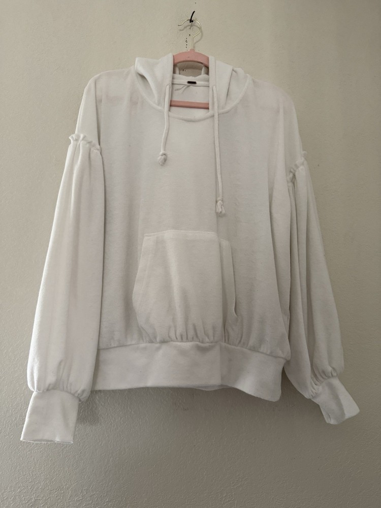 Free People Women’s White Terry Cloth Pullover Long Sleeve Beachy Hoodie|Sz. XS