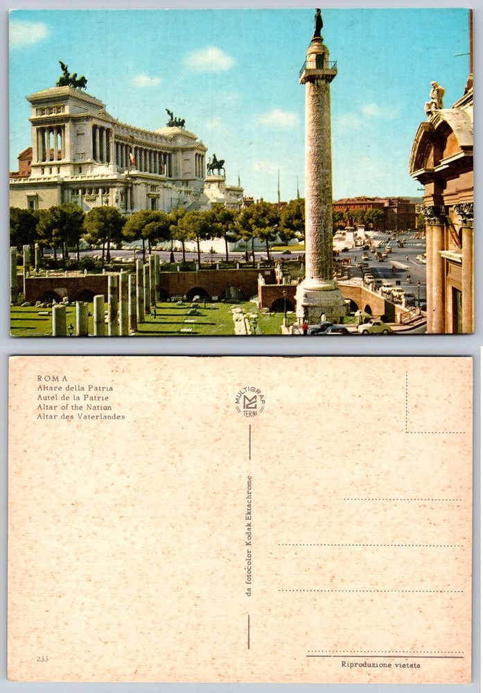 Vintage Rome Postcard: Altare della Patria, Trajan's Column, Multigraf Italy