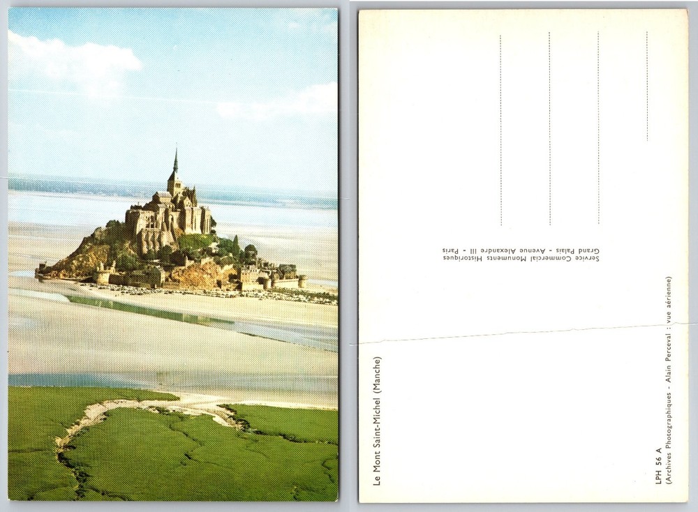 Mont Saint-Michel France Aerial View Vintage Color Photo Postcard