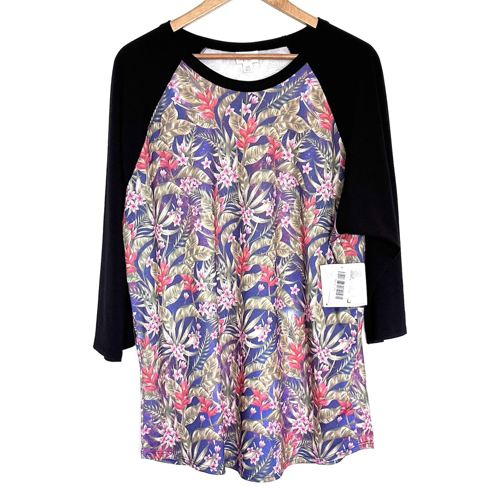 NWT Lularoe Plus Shirt Women’s 3XL Black Floral Boho 3/4 Sleeve Pullover Top