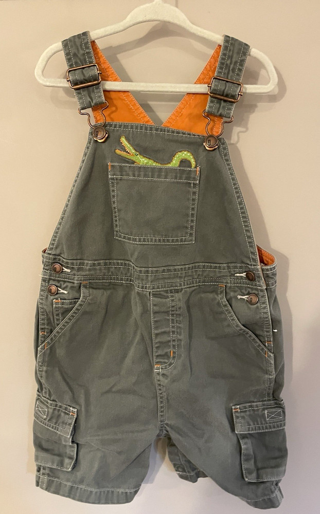 Vintage Gymboree Alligator Shortalls Short Overalls Size 2T Khaki Cotton Romper