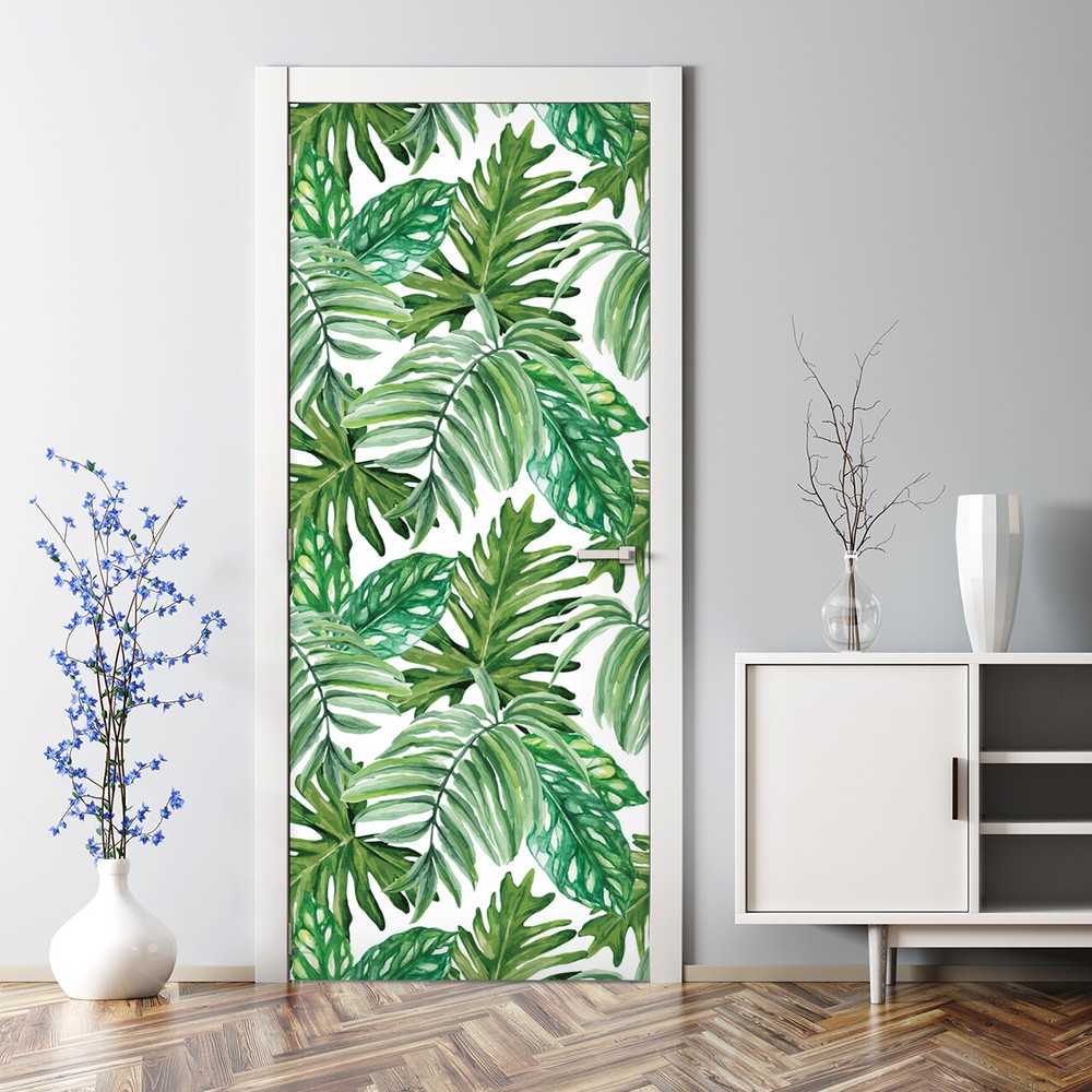 Door Decal Sticker Jungle Leaves Exotic Tropical Banana Leaves Traditional