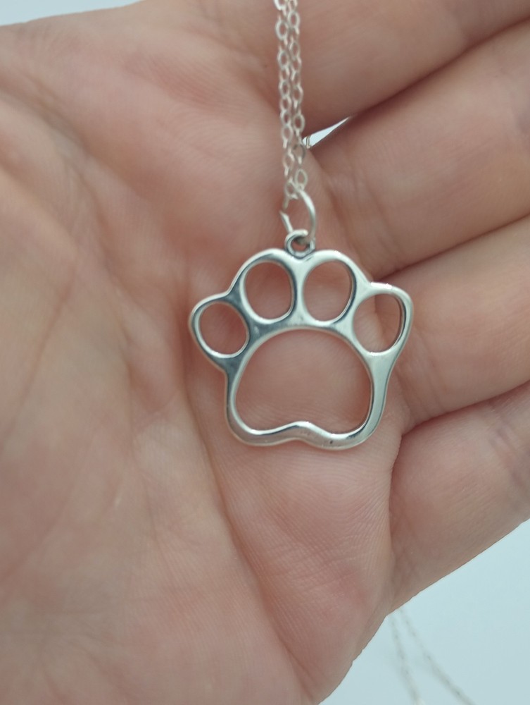 sterling silver charm paw pendant paw print necklace 18