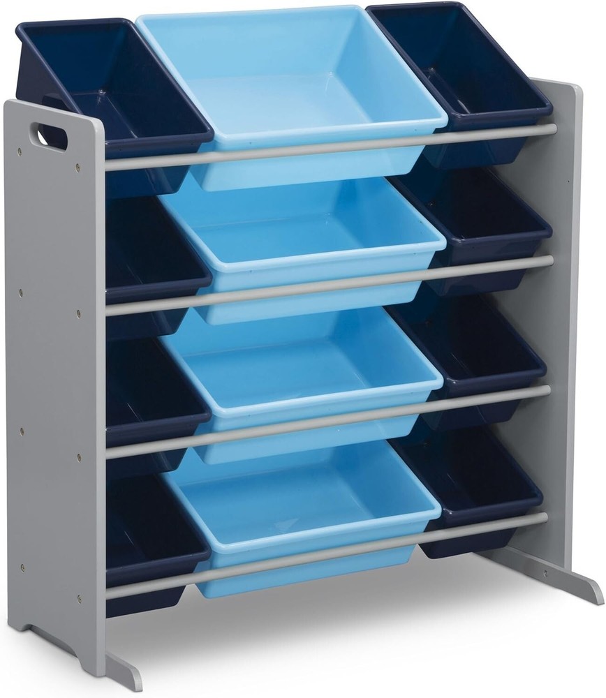 Kids Toy Storage Organizer with 12 Plastic Bins - Grey/Blue