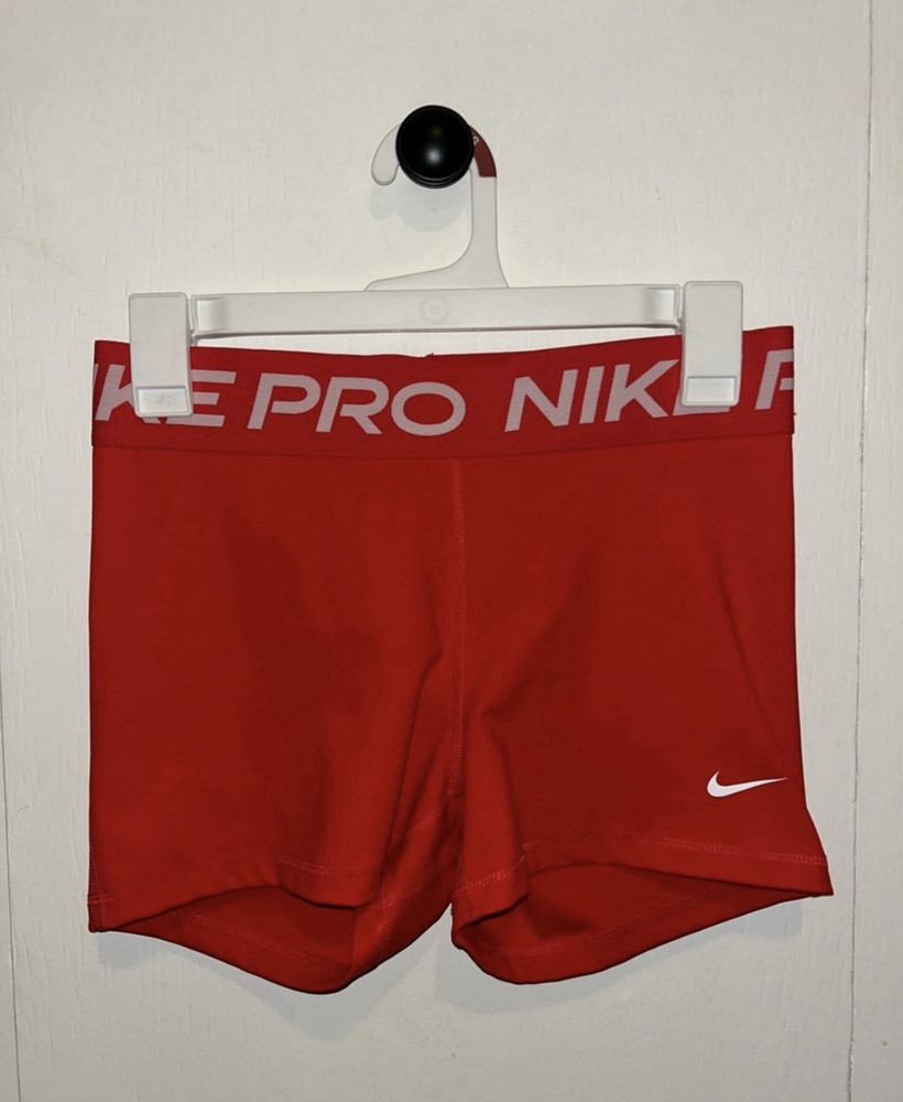 Nike Pro Women’s Red Compression Shorts Gym Training Stretch Elastic Waist