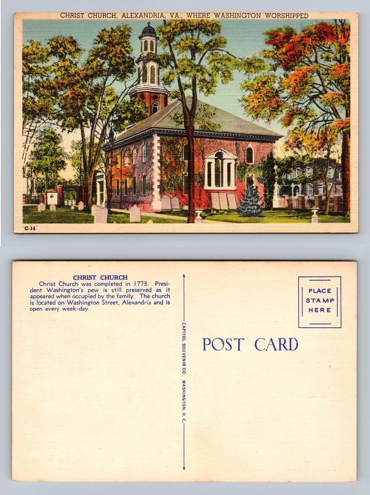 Alexandria, VA-Virginia, Christ Church Washington View PC Vintage Postcard