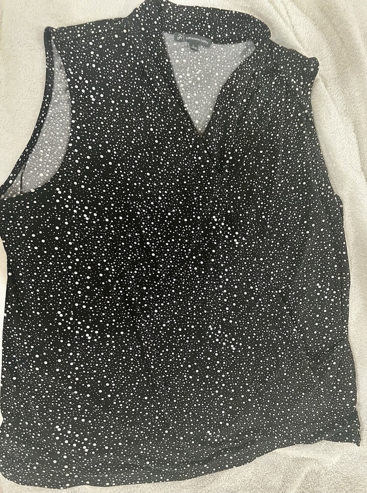 Adrianna Papell size large black with white polka dots sleeveless top