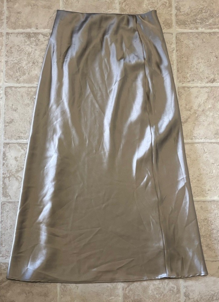 Zara Champagne Midi Satin Skirt, Size XS