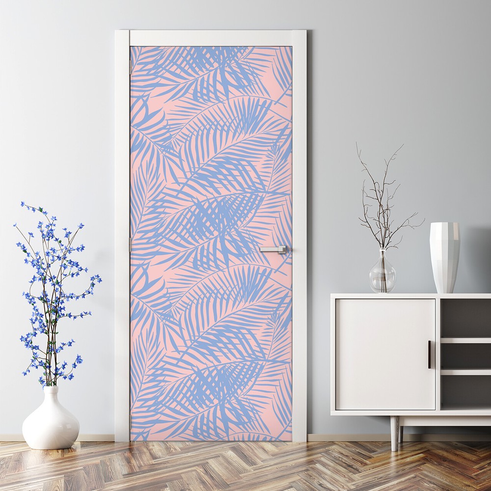 Palm Bubble Free Door sticker blue and pink Decal photo Home Decor