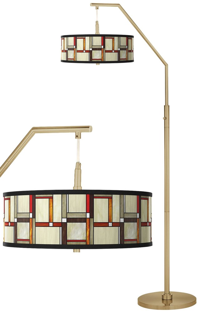 Modern Squares Giclee Warm Gold Arc Floor Lamp