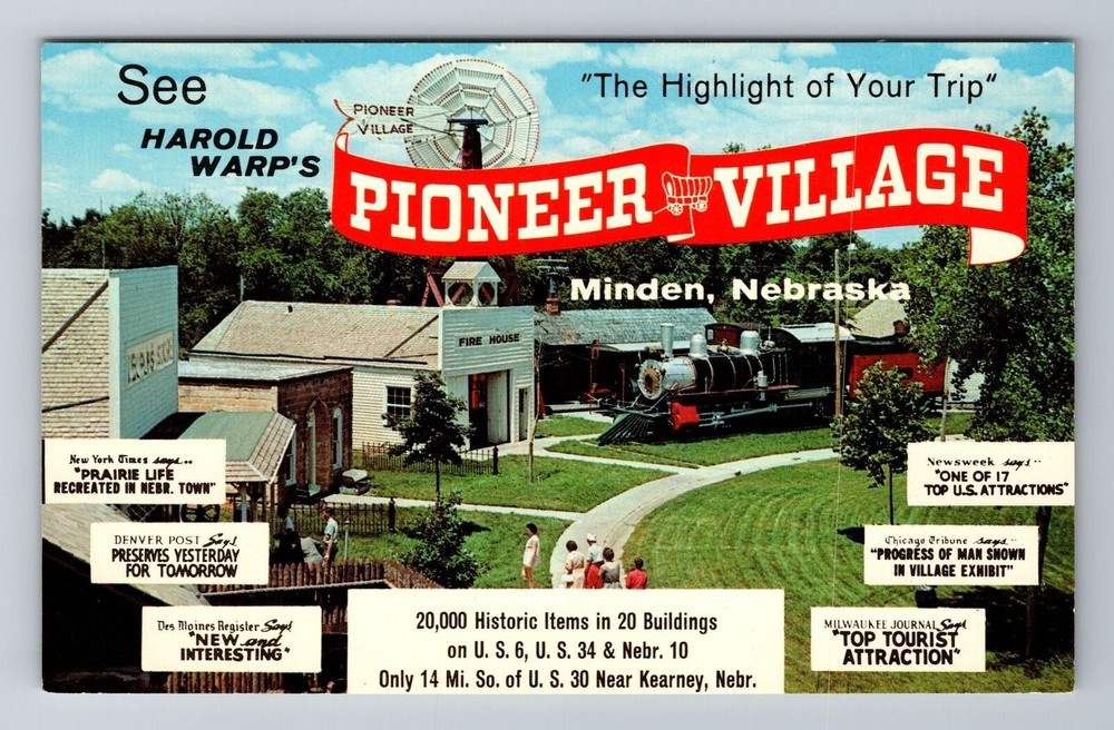 Minden NE-Nebraska, Pioneer Village, Advertising, Antique Souvenir Postcard