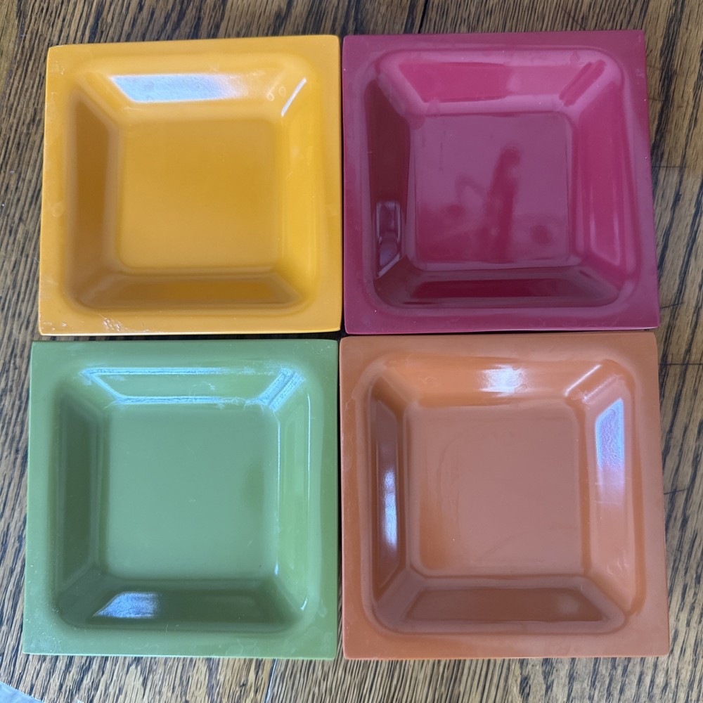 Retro Melamine Dessert Appetizer Plates 4.75”Square Set Of 4 Multicolor