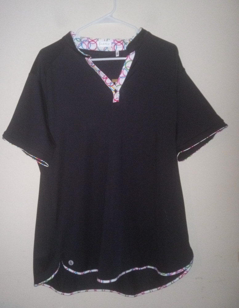 Nancy Lopez Women's Golf Shirt 2X  Short Sleeve Lightweight  Black Multi