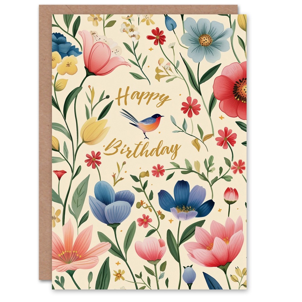 Birthday Card Flower Floral Pattern Botanical Illustration For Her Greeting Card