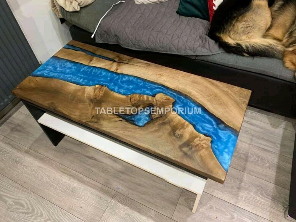 Luxury Custom Order Acacia Ocean Blue River Epoxy Dining Table Resin Epoxy Decor