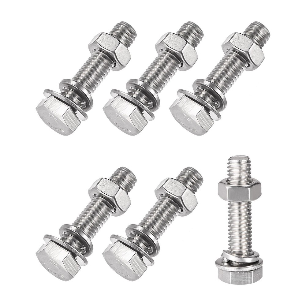 M8x35mm Hex Head Screws Bolts Nuts Flat Lock Washers Kit 6 Sets