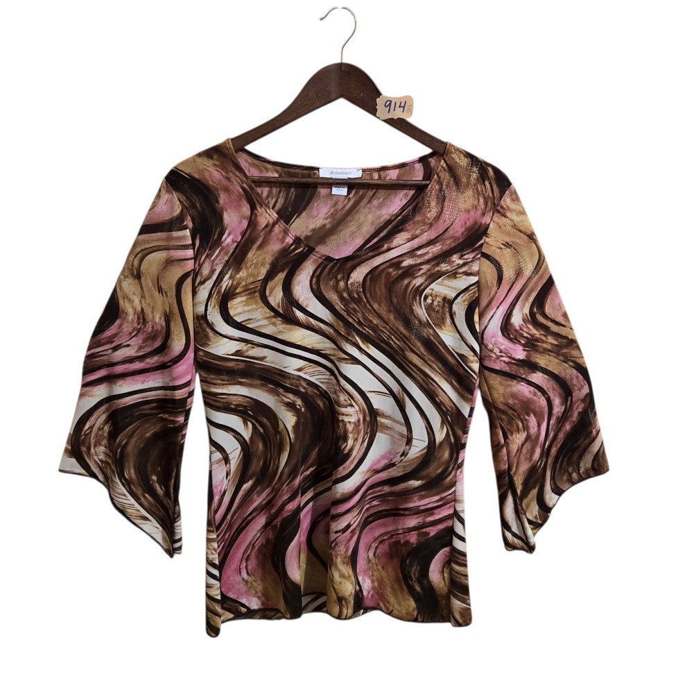 Dressbarn Women's Vintage Top Size M Pink Brown Gold Metallic Y2K 90s USA Made