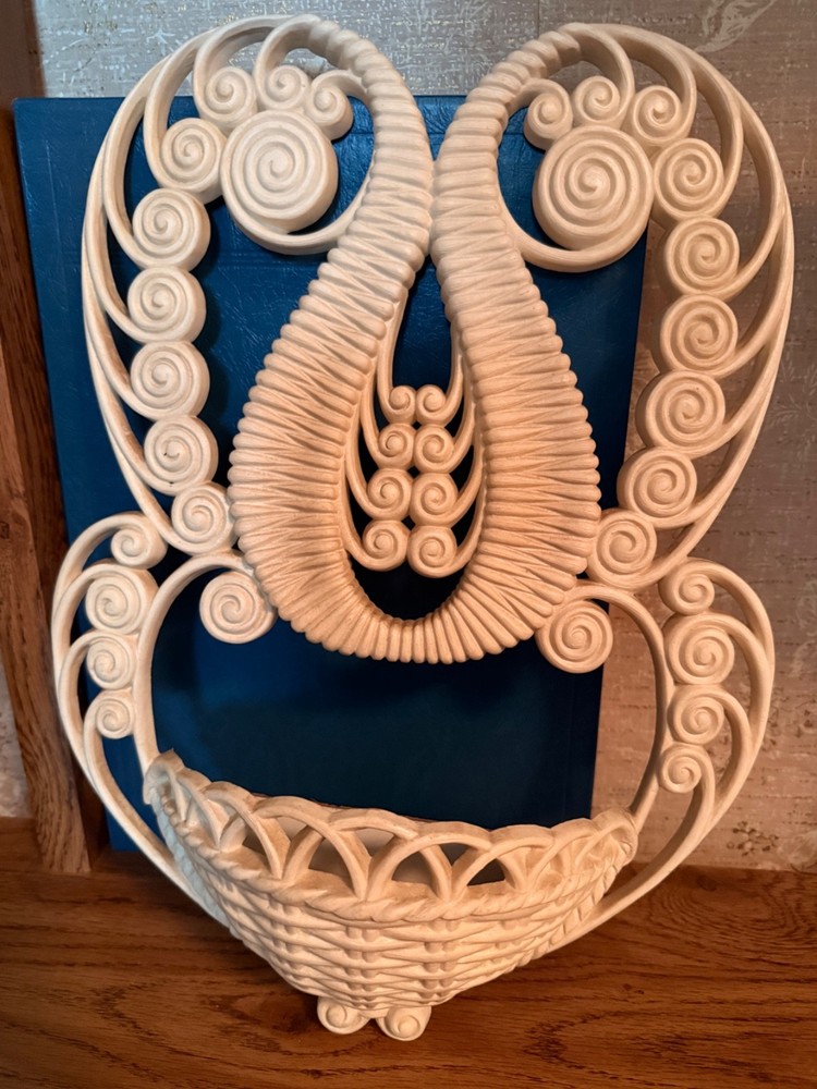 VTG Homco Burwood Decorative Plastic Wall Hanging Pocket Cream White Planter