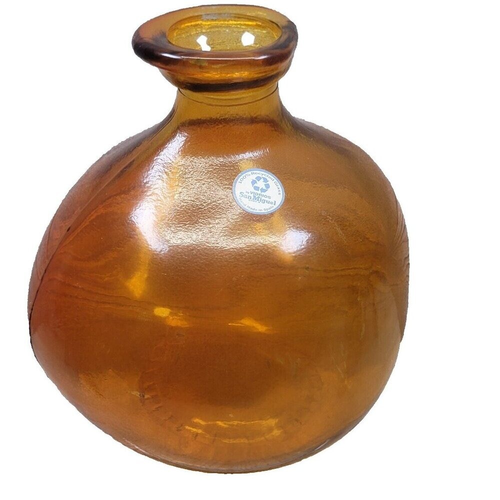 Vidrios San Miguel Vase Orange Amber Bulbous Art Glass Spain Recycled Glass MCM