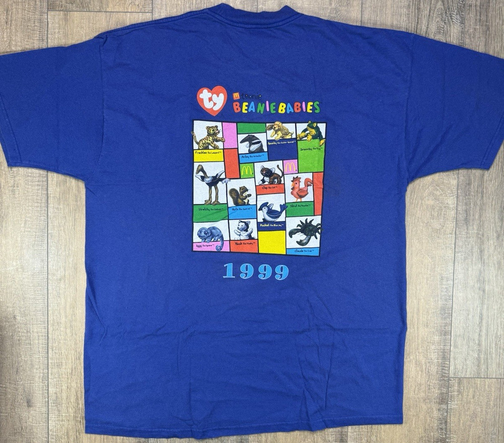 Vintage 1999 McDonalds Teenie Beanie Babies TY T Shirt Blue Size Mens XL Single