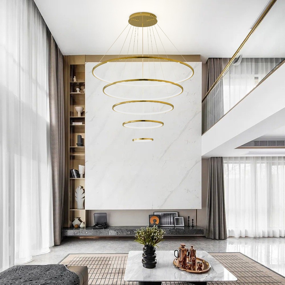 5-Ring LED Chandelier with Remote Control for Living Room