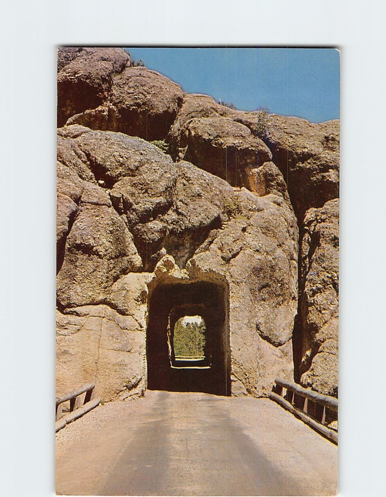 Postcard Twin Tunnel on the Iron Mountain Road Near Mt. Rushmore Black Hills SD