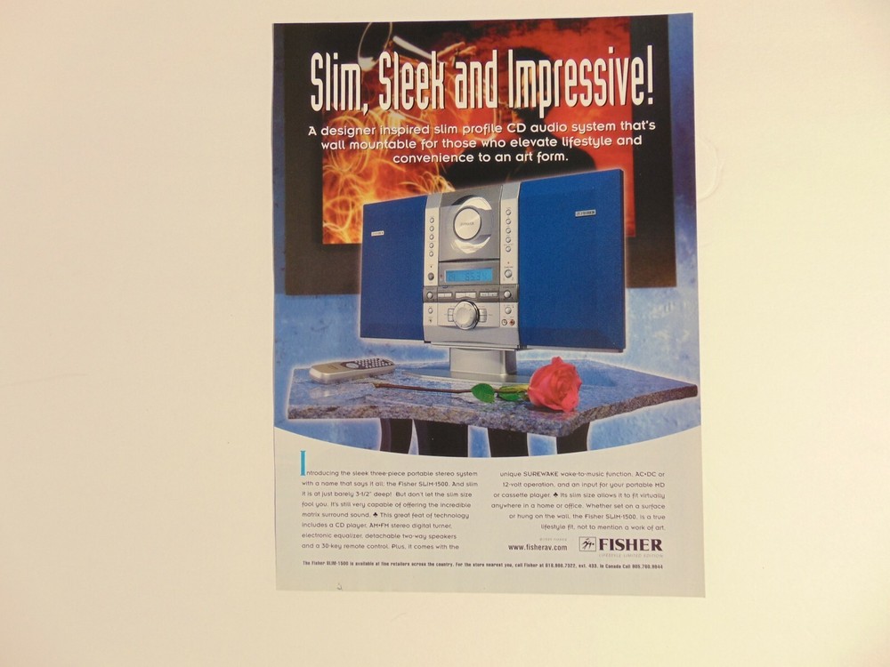 1999 Fisher Audio System 1500 Slim Sleek Design Art Print Ad