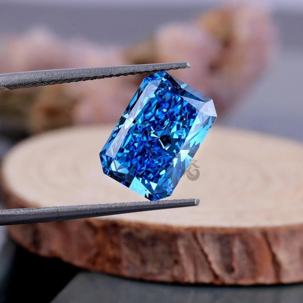 Lab Grown Blue Color Diamond Emerald Cut Certified Flawless Loose Gemstone 3 Ct